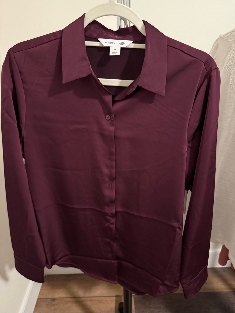 Old Navy Women's Deep Plum Satin Button-Down Shirt